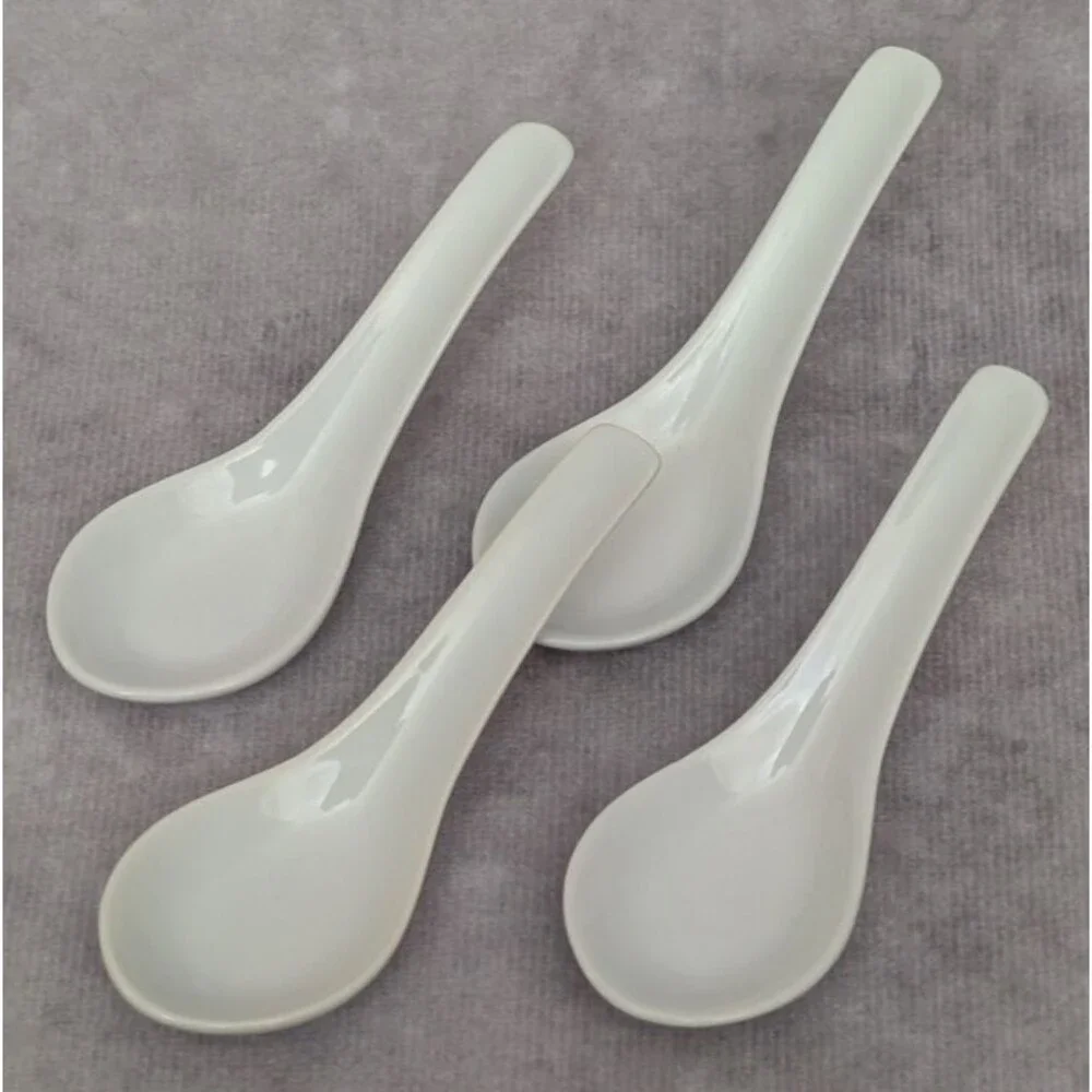 Set Of 4 Small White Porcelain 1 Teaspoon Tasting Spoons Sauce Serving Under 4